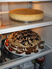 Unfinished cakes in the fridge