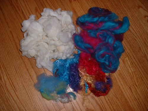 wool and dyed mohair curls for needle-felting gnoming